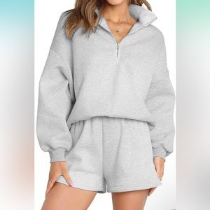 Comfy Half Zip Collared Long Sleeve Shorts Sweatsuits Lounge Sets